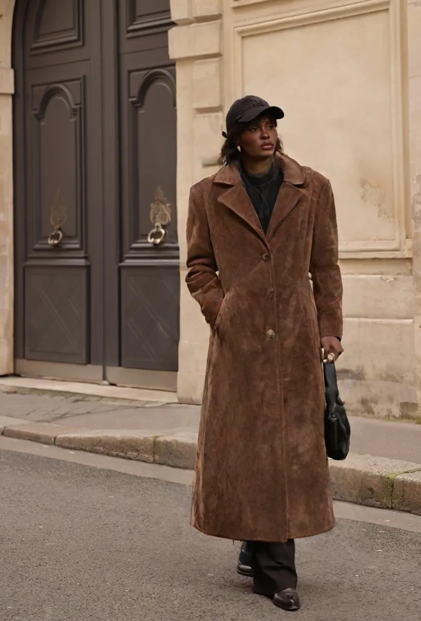 Young woman in brown coat result